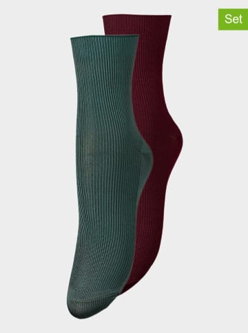Becksöndergaard 2er-Set: Socken "Alma solid" in Bordeaux/ Grün