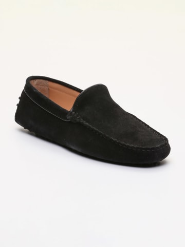 John Scott Leren mocassins zwart