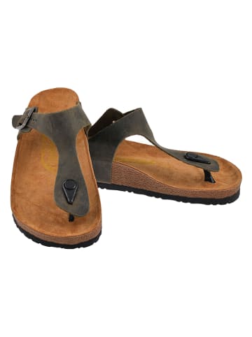 Moosefield Leren teenslippers kaki