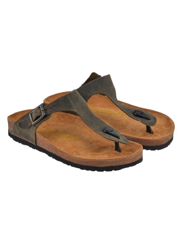 Moosefield Leren teenslippers kaki