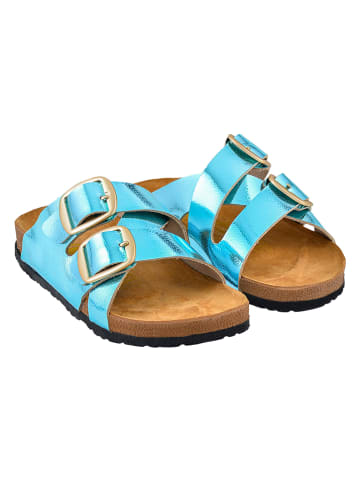 Moosefield Leren slippers turquoise