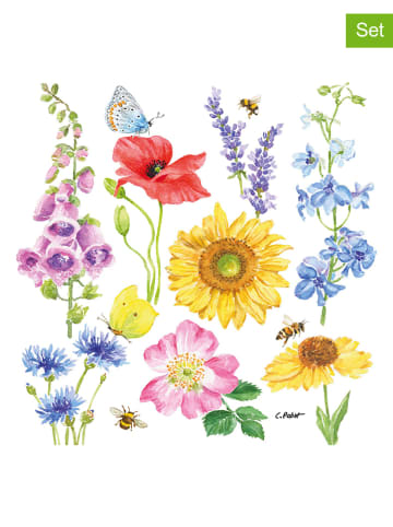 ppd 2-delige set: servetten "Flowers & Bees" meerkleurig - 2x 20 stuks