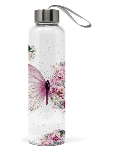 ppd Glasflasche "Butterfly Flowers" in Transarent/ Rosa - 550 ml