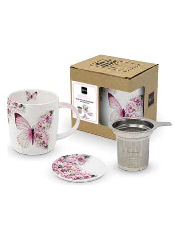 ppd Kubek "Butterfly Flowers" w kolorze różowo-białym do herbaty - 350 ml