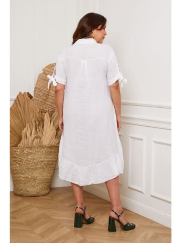 Plus Size Company Lniana sukienka "Bosnik" w kolorze białym