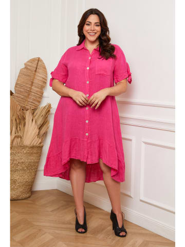 Plus Size Company Linnen jurk "Bosnik" fuchsia