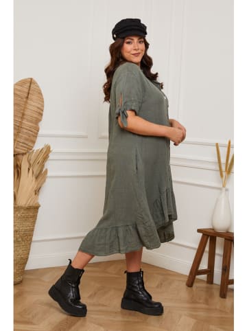 Plus Size Company Linnen jurk "Bosnik" kaki