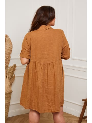 Plus Size Company Lniana sukienka "Cerif" w kolorze karmelowym