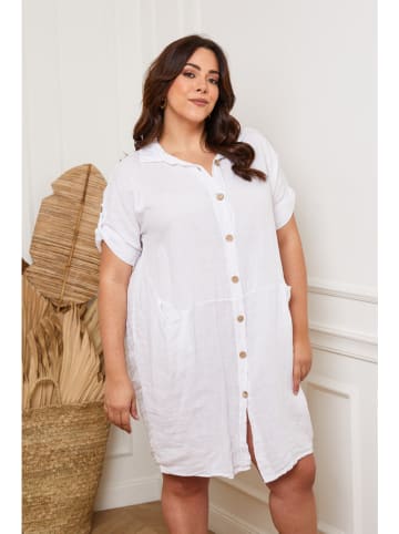 Plus Size Company Lniana sukienka "Claudine" w kolorze białym