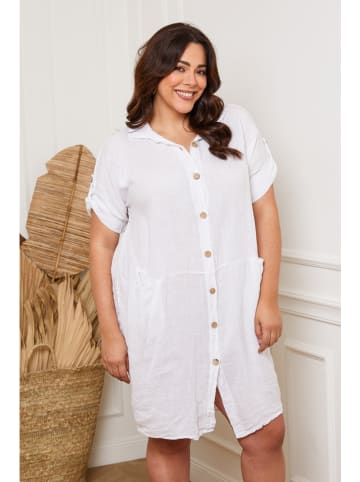 Plus Size Company Lniana sukienka "Claudine" w kolorze białym