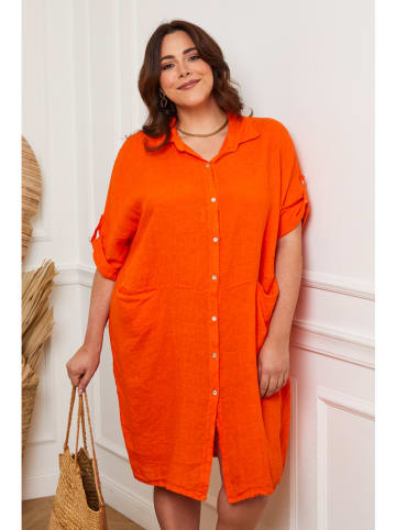 Plus Size Company Lniana sukienka "Claudine" w kolorze pomarańczowym