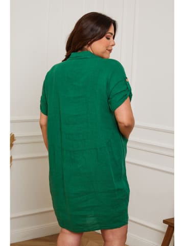 Plus Size Company Lniana sukienka "Claudine" w kolorze zielonym