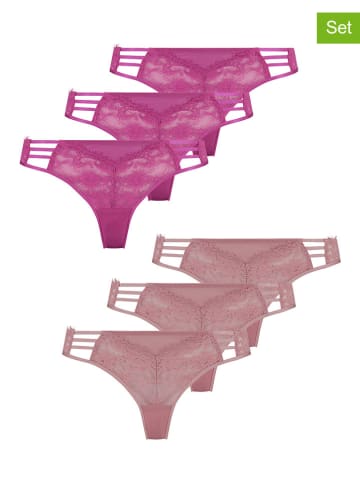 Hunkemöller Stringi (6 par) w kolorze różowym i beżowym