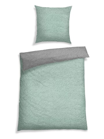 Schiesser Fijnbiber beddengoedset "Fanni" mintgroen/grijs