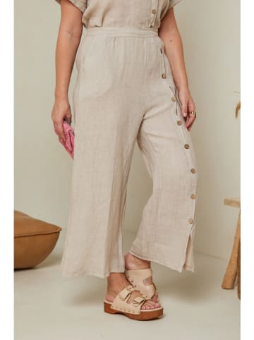 Curvy Lady Lniane spodnie w kolorze beżowym