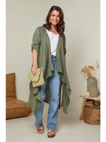 Curvy Lady Leinen-Cardigan in Khaki
