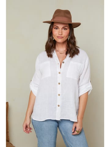 Curvy Lady Leinen-Bluse in Weiß