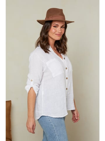 Curvy Lady Leinen-Bluse in Weiß