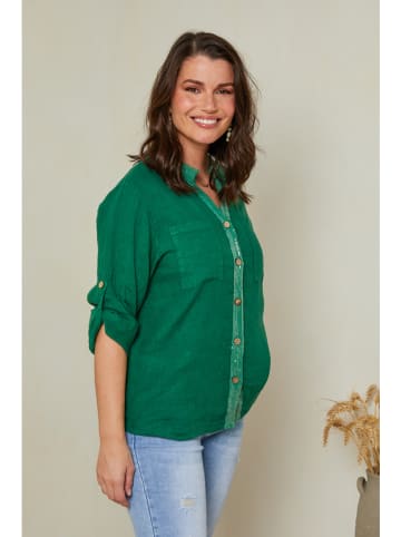 Curvy Lady Lniana bluzka w kolorze zielonym