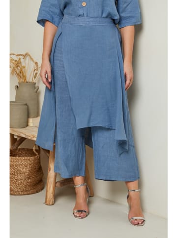 Curvy Lady Lniane spodnie w kolorze niebieskim