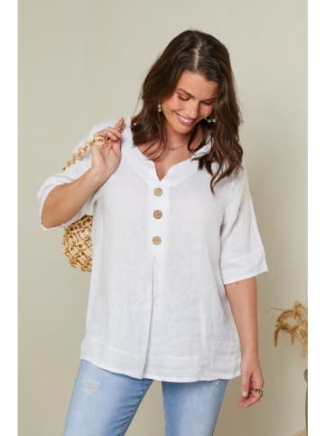 Curvy Lady Leinen-Bluse in Weiß