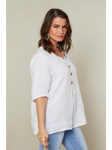 Curvy Lady Leinen-Bluse in Weiß