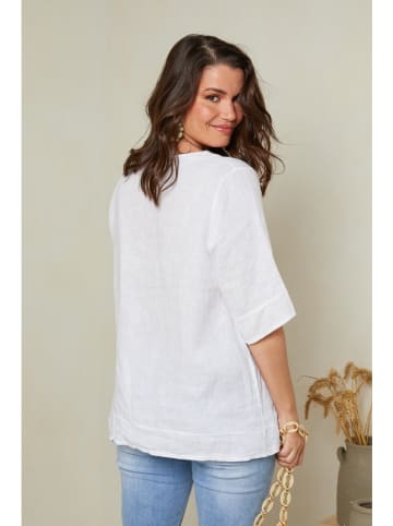 Curvy Lady Leinen-Bluse in Weiß