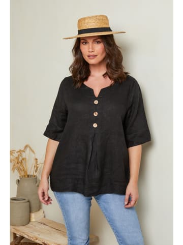 Curvy Lady Leinen-Bluse in Schwarz