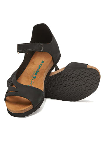 Comfortfusse Leder-Sandalen in Anthrazit