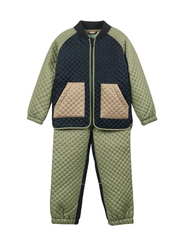 enfant 2-delige thermo-outfit groen/zwart/beige