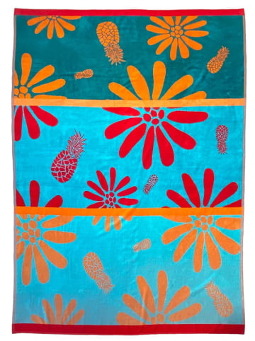 Le Comptoir de la Plage Ręcznik plażowy "Mesta" w kolorze błękitno-pomarańczowym - 180 x 140 cm