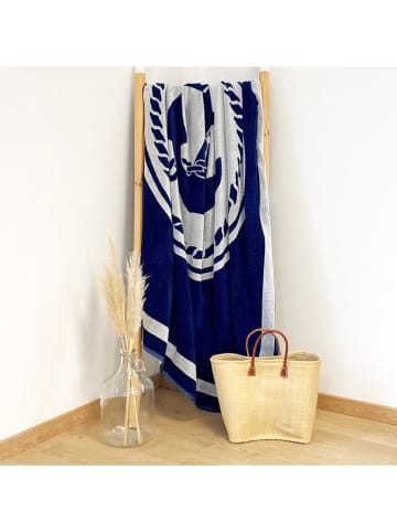 Le Comptoir de la Plage Strandtuch "Copacabana - Madison" in Dunkelblau - (L)180 x (B)140 cm
