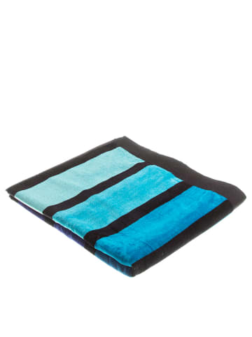 Le Comptoir de la Plage Ręcznik plażowy "Happy" w kolorze niebiesko-turkusowym - 160 x 86 cm