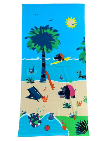 Le Comptoir de la Plage Ręcznik plażowy "Hippo" w kolorze błękitnym ze wzorem - 140 x 70 cm