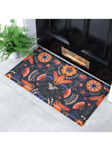 Artsy Deurmat "Nordic Leaf" donkerblauw/oranje - (L)70 x (B)40 cm