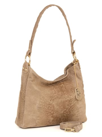 Anna Morellini Leder-Schultertasche "Linda" in Taupe - (B)29 x (H)24 x (T)8 cm