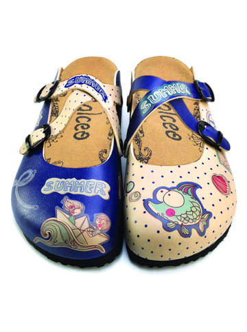Calceo Clogs in Beige/ Blau