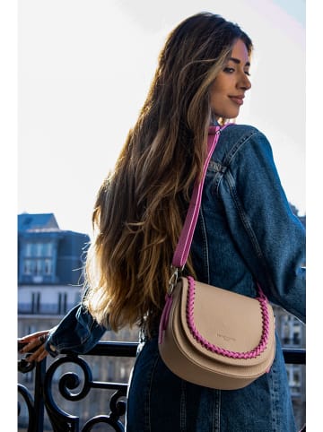 Victor & Hugo Paris Leder-Umhängetasche "Erina" in Pink/ Beige - (B)19x (H)17 x (T)8 cm