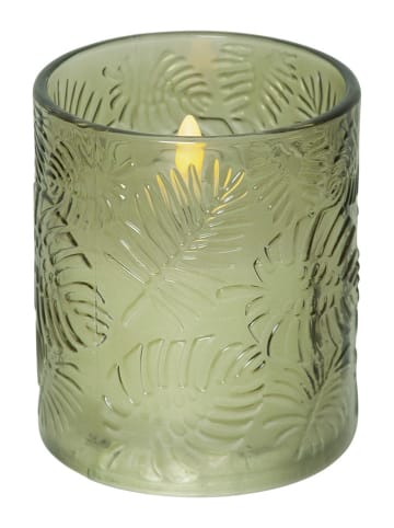 STAR Trading Świeca LED "Flame Leaf" w kolorze zielonym - wys. 10 cm