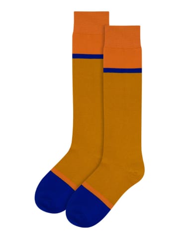 Remember Kniestrümpfe "Modell 10" in Ocker/ Blau/ Orange