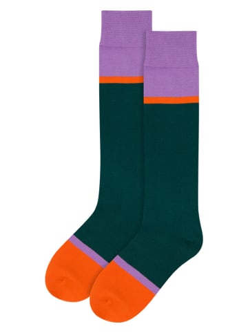 Remember Kniestrümpfe "Modell 53" in Petrol/ Orange/ Lila