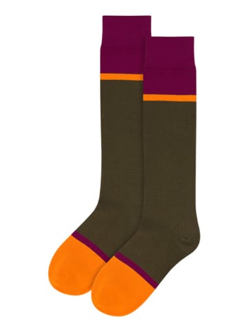 Remember Kniestrümpfe "Modell 16" in Khaki/ Orange/ Lila