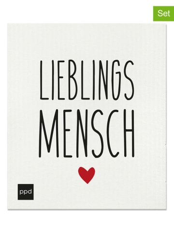 ppd 2-delige set: sponsdoeken "Lieblingsmensch" crème - (L)20 x (B)17 cm