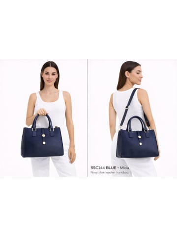 ORE10 Leren handtas "Mida" donkerblauw - (B)35 x (H)25 x (D)11 cm