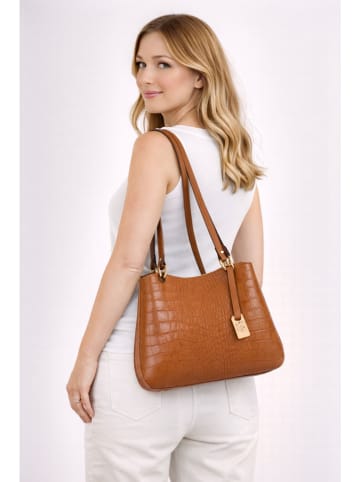 ORE10 Leder-Henkeltasche "Vestar" in Hellbraun - (B)21 x (H)26 x (T)10 cm