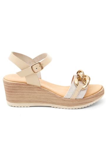 Qualä Leren sleehaksandalen crème