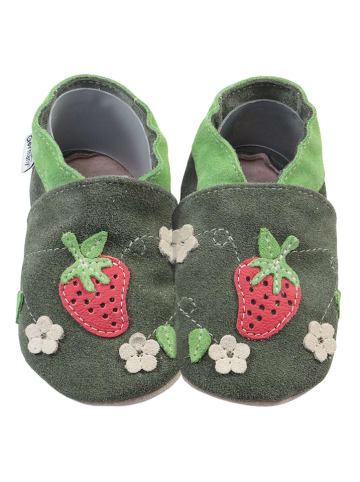 HOBEA-Germany Leder-Krabbelschuhe "Erdbeere" in Khaki