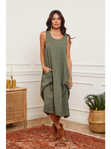 Joséfine Leinen-Kleid in Oliv