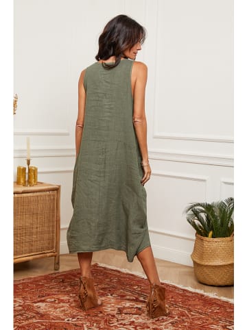 Joséfine Leinen-Kleid in Oliv