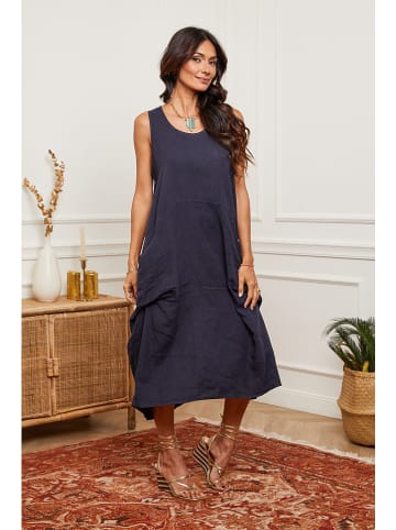 La Compagnie Du Lin Leinen-Kleid "Alteo" in Dunkelblau